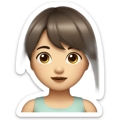 girl chubby cheeks with dark brown long hair and bangs with monolids sticker