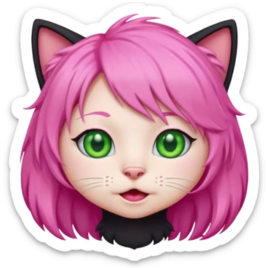 Black cat wearing a pink hair wig sticker