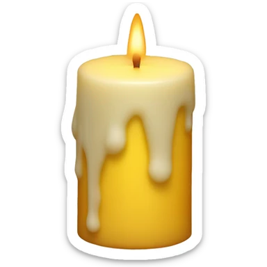  A softly glowing yellow pillar candle with melted wax sticker