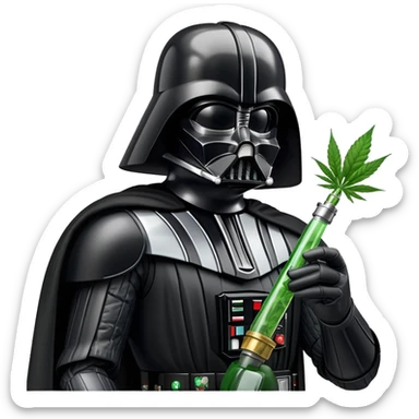 darth vader with a weed bong attached to his mask sticker