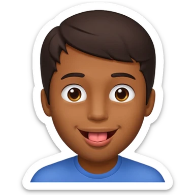 A brown skin guy with dark hair that is his covering forehead, his head is tilted back a bit and his tongue is out sticker