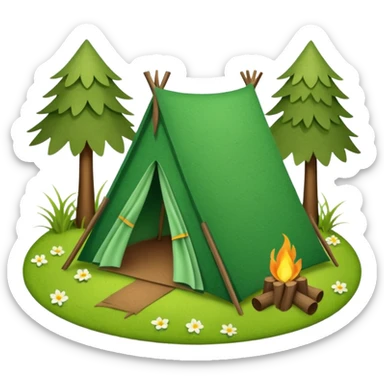Camp site of grass made of felt texture, scrapbooking style, transparent background sticker