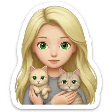 Blonde green eyed girl with long hair holding cat sticker