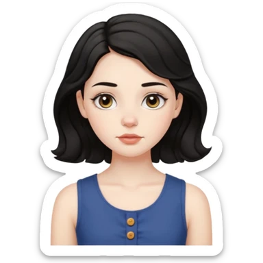 aesthetic girl , pale skin, doe eyes, button nose, soft arched brows,round face,full lips,medium wavy black hair , wears sleeve less,no makeup. please kindly genarate this avatar sticker