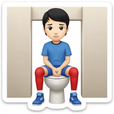 menino tom de pele medio claro com cabelo preto sentado no vaso sanitário quadrado sticker