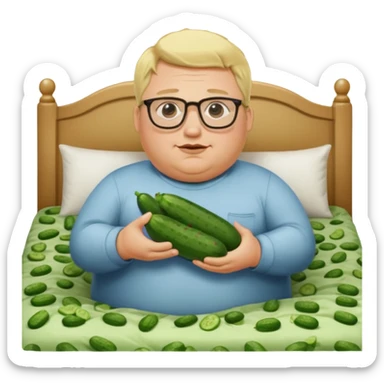 blond fat man with glasses man with cucumbers bed sticker
