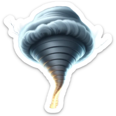 Cinematic Realistic Tornado Emoji, Spiraling fiercely, with dark swirling clouds that twist and stretch downward in a funnel shape. The winds whip up debris as the tornado roars across the landscape, leaving a trail of awe and fear. Soft glowing outline, capturing the essence of wild force and unpredictable power in a mighty tornado! sticker