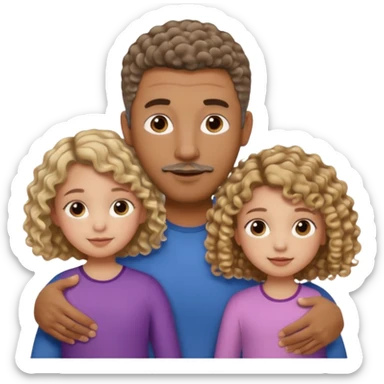 Brown dad with short fade with his two daughtersbone who is 5 and has curly brown and blone hair and one who is smaller who has wavy hair mixed race sticker