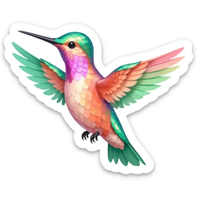 peach pink and mint humming bird, warm colours  sticker