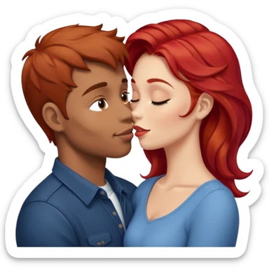 kissy face between brown hair man and redhead woman sticker
