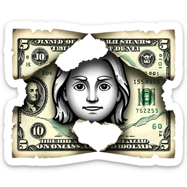 Ripped in half dollar bill sticker