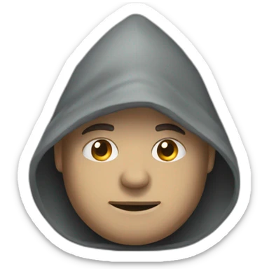 a hooded man with a stone sticker