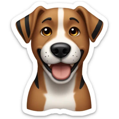 brown mutt dog with black stripes and a big mouth laying down with butt in the air sticker