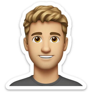 A head and shoulders shot of a 23 year old Caucasian man, with short brown hair, with stubble facial hair,   with brown eyes wearing a t-shirt. sticker