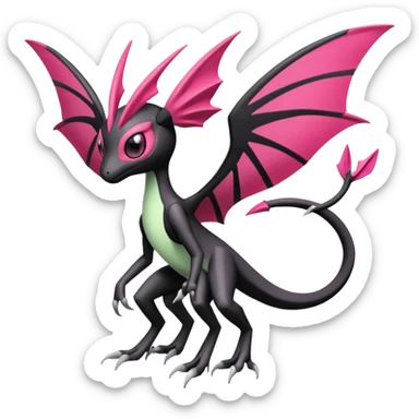 Magenta, black and white Meloetta-Flygon-Gorebyss-Gargoyle-Pokémon-Fakémon-creature-fusion-hybrid sticker