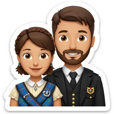 scottish man with stubble in kilt with brunette wife sticker