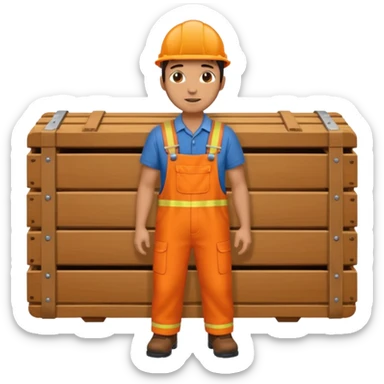 railway engineer, orange overalls carrying a box sticker