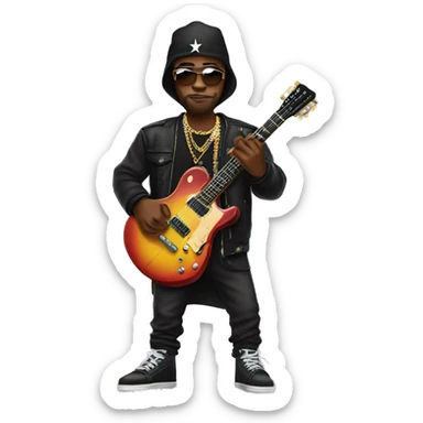 Black Rappers wearing jewel with a Rockstar guitar sticker
