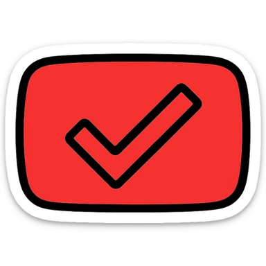 YouTube-style check mark inspired by the verified tick badge, bold and recognizable, suitable for digital icons, clean lines sticker