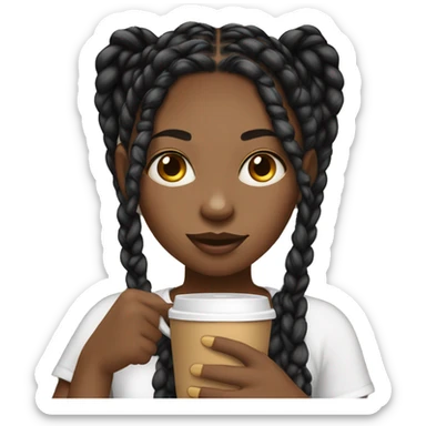 An African American girl with black medium knotless braids sipping coffee  sticker