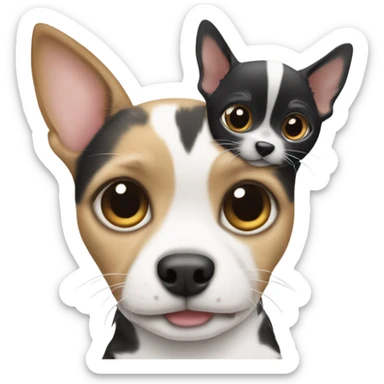 tabby cats hugging a black and white chihuahua terrier  sticker