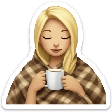 girl inside a blanket sipping coffee eyes closed blonde hair sticker
