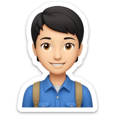 A young guide with short black hair. 3D sticker