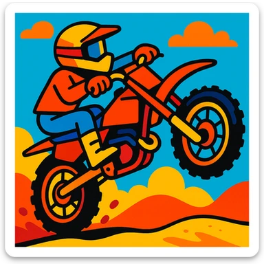 dirtbike wheelie, bold and playful style, vibrant colors, strong shapes, fun and energetic sticker