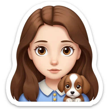 Girl with long brown hair cutely with puppy-eyes cartoon style cottage core sticker