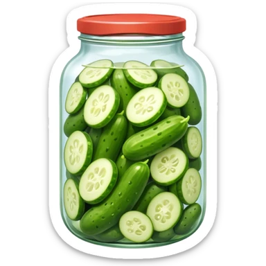 A jar of pickled cucumbers with clear brine and green whole pickles.







 sticker