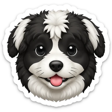 Havapoo dog black and white with ball in its mouth  sticker