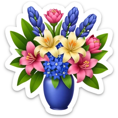 Lilies, hyacinths and camellias in a flower bouquet sticker