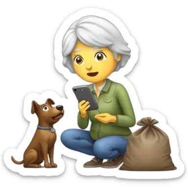 Old woman take picture of dog poop with iPhone  sticker