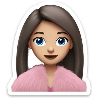a brunette girl with blue eyes in a pink fringe fur coat sticker