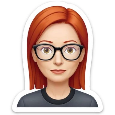 middle age Red head long straight hair pale skin wearing glasses sticker