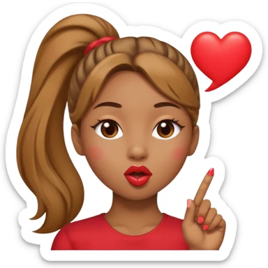 light brown skin girl with a ponytail blowing a red kiss sticker