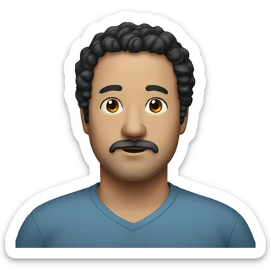 A slightly overweight middle-aged man with a minimal black beard and black curly hair. sticker