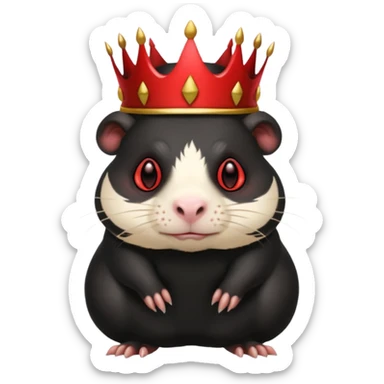 all-black guinea pig, full body, evil expression, red eyes, demon crown sticker