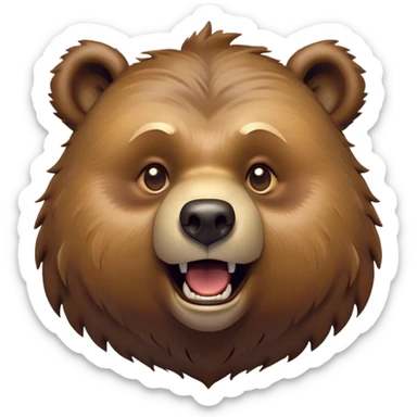Cinematic Comical Grizzly Bear Portrait Emoji, Head tilted dramatically with an exaggeratedly amused expression, featuring a striking, rugged deep brown fur with bold fur texture, wide, expressive eyes filled with playful disbelief, Simplified yet hilariously expressive features, highly detailed, glowing with a slightly sassy glow, high shine, dramatic yet playful, stylized with an air of cheeky wilderness mischief, bright and endearing, soft glowing outline, capturing the essence of a spirited and over-the-top grizzly, so meme-worthy it feels like it could roar its way into internet fame instantly! sticker
