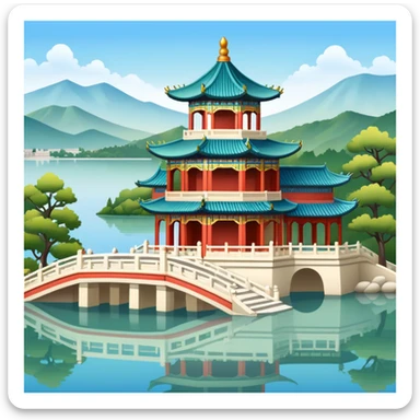 Summer Palace with pavilion by a serene lake sticker