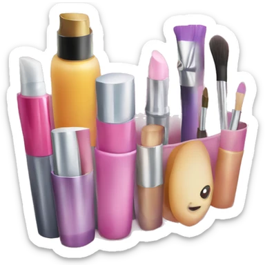 a cosmetic bag containing cosmetics. some cosmetics peeking out of a cosmetic bag sticker