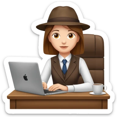 Mach mir einen Trader der in einem Schreibtischstuhl sitzt mit einem Laptop. vor sich am tisch. Aber er soll alleine sein. Mach ihn mit anzug und braunen haaren sticker