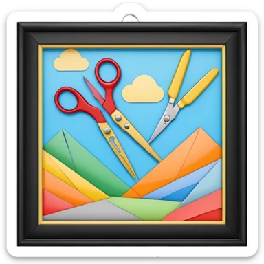 Représente moi une création de maquette avec des ciseaux du papier du scotch du fil etc sticker