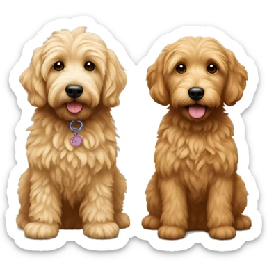 two mini golden doodles, one who is brown furred and the other with blonde fur sticker