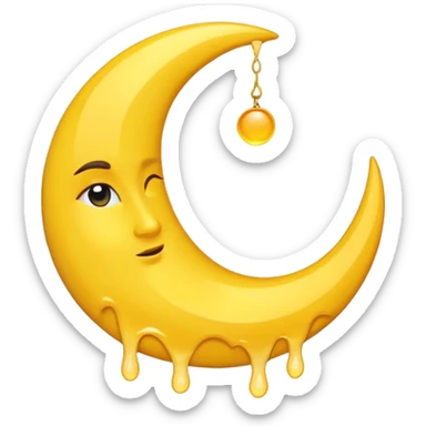 Melting waning crescent moon without any face and should in yellow colour sticker