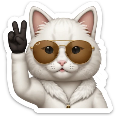 a cat wearing sunglasses a saying peace out on his head there would be written peace out and he will do the pose for peace out sticker