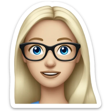 Realistic pale elegant classy model, long brunette, glasses and blue eyes  sticker