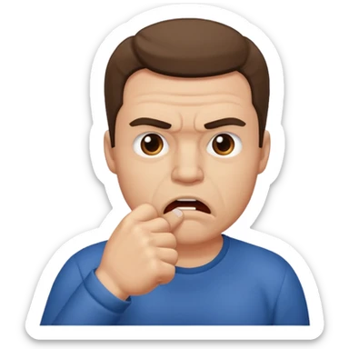 Man putting his fist in his mouth sticker