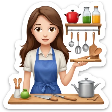 beautiful girl with long brown hair renovating her kitchen sticker