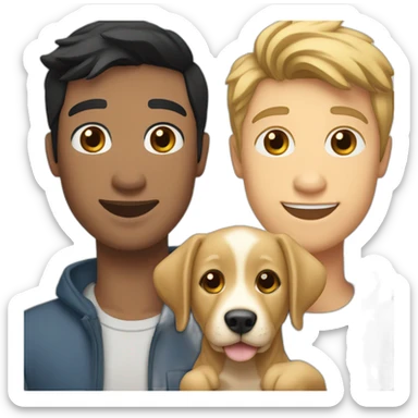 gay-couple,-1-guy-straight-black-hair-and-1-australian-white-guy-with-blackhair-slightly-curly-holding one labrador retriever puppy sticker